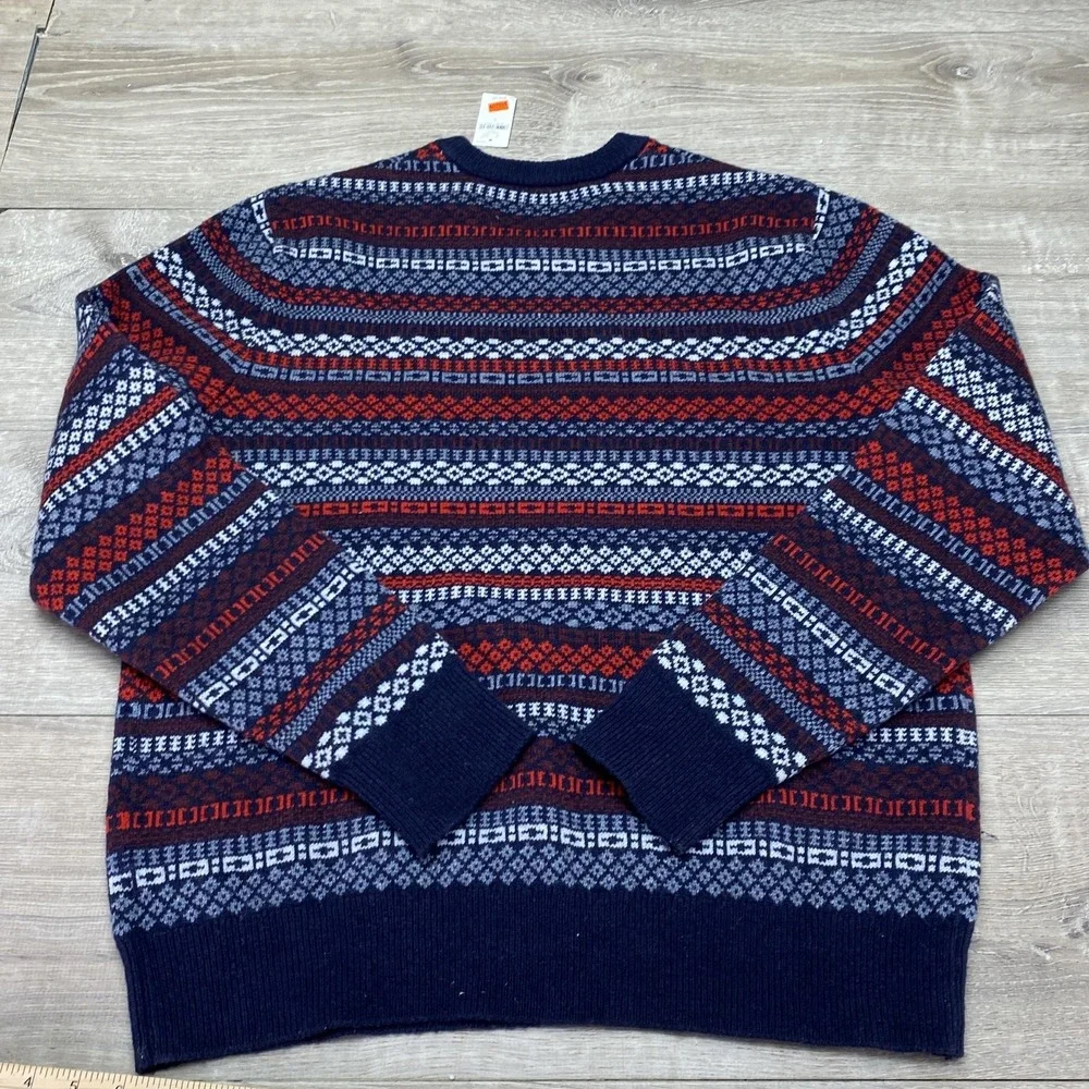 Gap Sweater Mens Large Blue Lambswool Nylon‎ Fair Isle Crewneck Pullover Knit